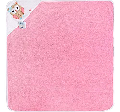 Be Mammy Baby Hooded Towel Made of Cotton Oeko-Tex Standard 100 39.37in x 39.37in BE20-240 (Pink - Owl), 100x100 cm (1 pack) - Image 2