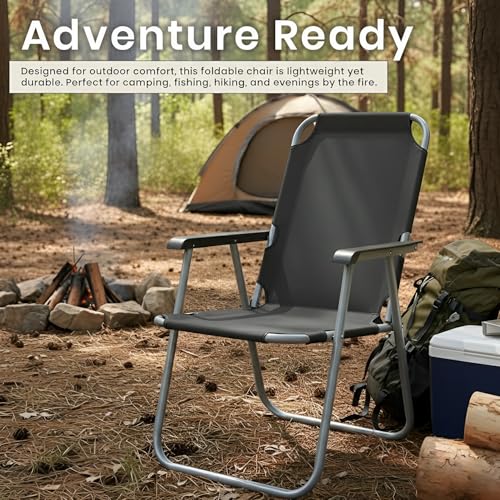 Image of Pivalo Camping Chair Foldable with Arm Rest Portable & Lightweight Folding Fishing Chairs for Outdoor Garden and Beach Picnic Travelling Hiking (Large, Black)