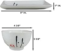 Vista 6 de Ebros Gift Juego de 10 piezas de vajilla japonesa Zen para sushi, caligrafía de plumas antiguas, estilo Enzo, para dos pares de platos de sushi