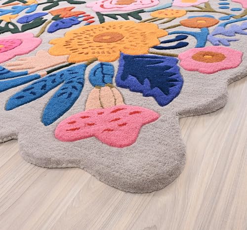 Image of Restoration and Renovation Handmade Wool Floral Area Rug for Living Room | Elegant Flower Garden Design, Soft, Thick and Durable | Bedroom, Dining Room & Home Decor Carpet (4' x 6', Floral H)