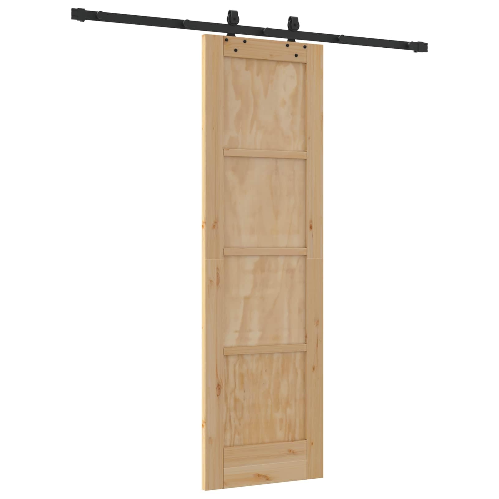 Mangloder - Porta scorrevole in legno di pino massiccio naturale e nero, 61 x 198,5 cm, con binario scorrevole in acciaio verniciato a polvere, salvaspazio, per interni, con meccanismo scorrevole