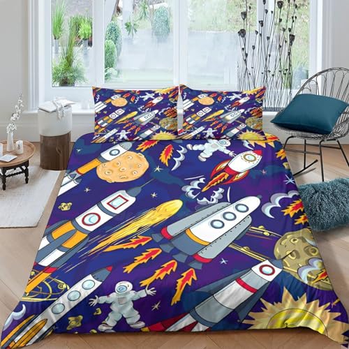 Parure de lit fusée spatiale 200x200 cm avec housse de couette 3D et taies