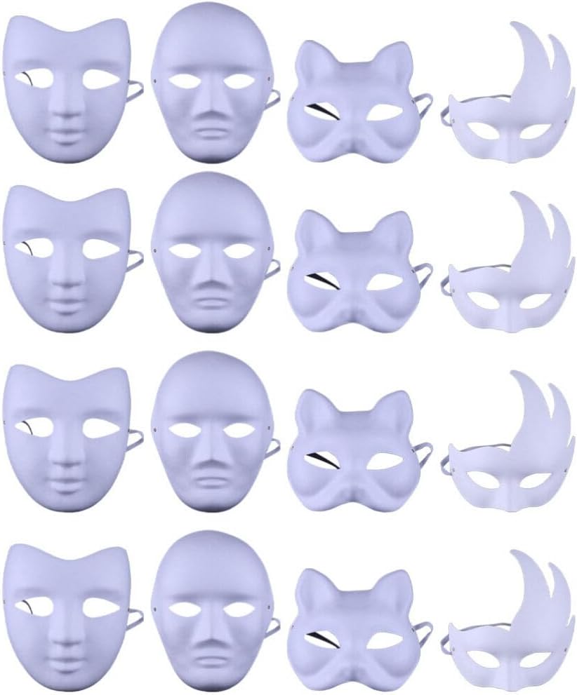 MAGICLULU 16pcs Blank Diy Paintable Paper Masks for Masquerade Cosplay Halloween and Crafts for Adults and Boys and Girls for Special Events and Parties