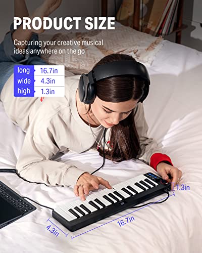 Image of Donner USB MIDI Keyboard Controller Mini 32-Key N-32 with Screen, Sequencer, Chord, Bend Sound Effects by Light-up Joystick for Mac /PC, Music Production Software, 40 Teaching Courses