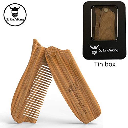 Folding Comb for Men, Anti-Static Wooden Hair Comb & Beard Comb, Pocket-Sized Men's Comb, Use with Gels Balms Oils or Dry (Wide Tooth) - Striking Viking - Thumbnail 5