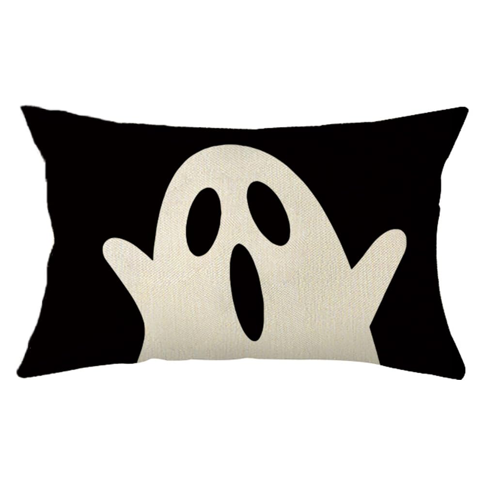 Ogiselestyle Halloween Ghost Boo Throw Pillow Covers 12 x 20 Inch Halloween Spooky Holiday Cushion Case for Sofa