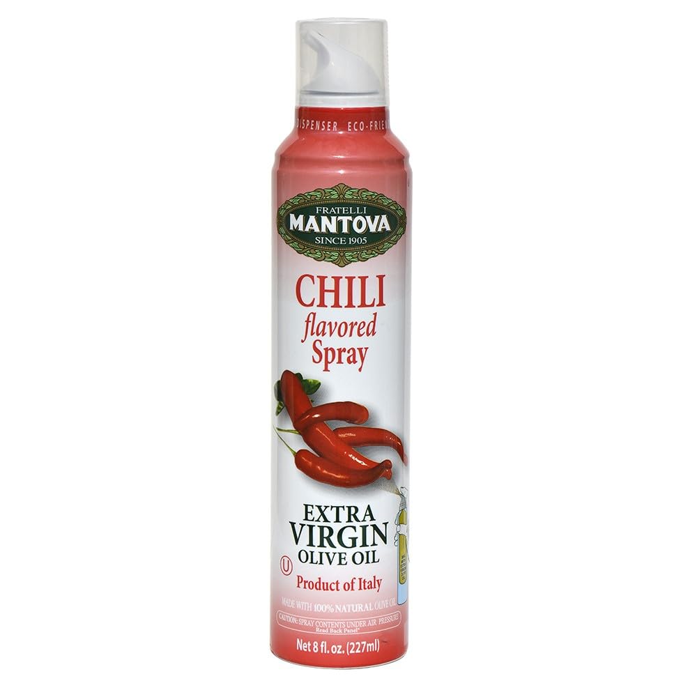 Mantova Pepper Flavored Extra Virgin Olive Oil Spray, 8 Oz Spray Bottle - Control Oil Amount - Great for Salads & Cooking