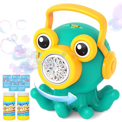Kid Toys Octopus Bubble Machine – Rotatable Portable Automatic Bubble Maker with LED Light for 3 to 7 Year Old Kids, Birthday Gifts for Ages 4-8, Outdoor Bath Time & Party Fun