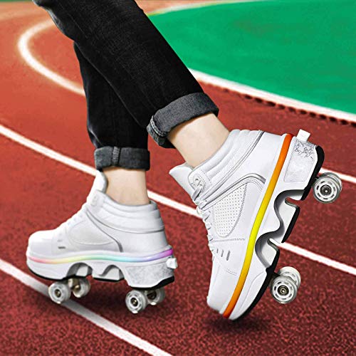 Double-Row Deform Wheel Automatic Walking Shoes Invisible Deformation Roller Skate 2 In 1 Removable Pulley Skates Skating Parkour (With Light, Us 7.5) #TOP3