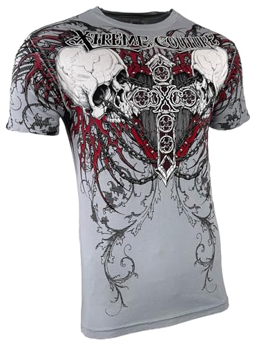 Xtreme Couture by Affliction Men's T-Shirt Repent, Gothic Cross Skull Design, Short Sleeve, Gray4