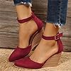 2025 Closed Toe Solid with Pointed Wedge Heel Thick Lower Buckle Shoes Winter Women's Lined Sporty, Wine Red, 5 UK #2