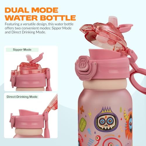 Image of BAYBEE 2 in 1 Baby Sipper Bottle for Kids | Anti-Spill BPA Free Baby Water Bottle with Silicone Straw & Carry Handle | 900 ML Drinking Water Bottle for Kids Toddlers 12+ Months Boys Girls (Pink)