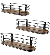 Calenzana Oval Floating Wall Shelves Set of 3, Rustic Wood Wire Frame Hanging Shelf for Bathroom ...