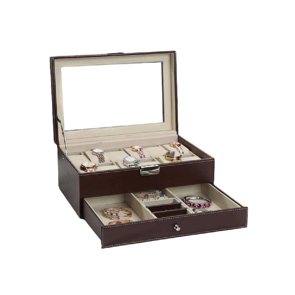 Schmuckschatulle – Uhrenbox-Organizer mit Valet-Schublade, Metallscharnier, großem Halter, schwarzem PU-Leder – Uhrenaufbewahrung, Schmuckschatulle für Herren Present