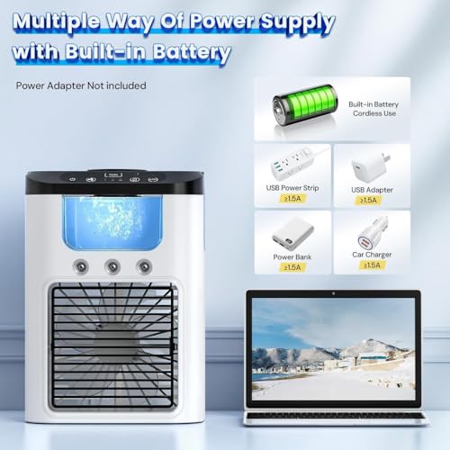 Image of Lapras 𝟏𝟓-𝐘𝐞𝐚𝐫 𝐋𝐨𝐧𝐠-𝐋𝐢𝐟𝐞 𝐖𝐚𝐫𝐫𝐚𝐧𝐭𝐲 Portable Air Cooler Fan, USB Rechargeable Personal Cooling Fan, Water Mist Spray Fan, 3 Speed Desktop Air Cooler, Mini Cooler for Kitchen