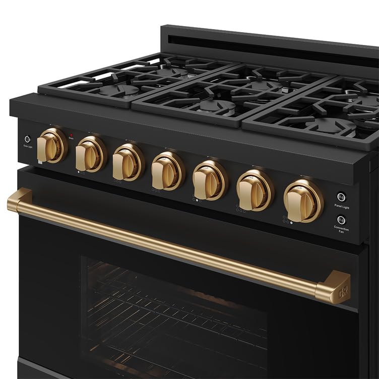 Image of Gordon Ramsay by THOR Kitchen 36-Inch Professional LP Range with Precision Knob Control in Black and Bronze