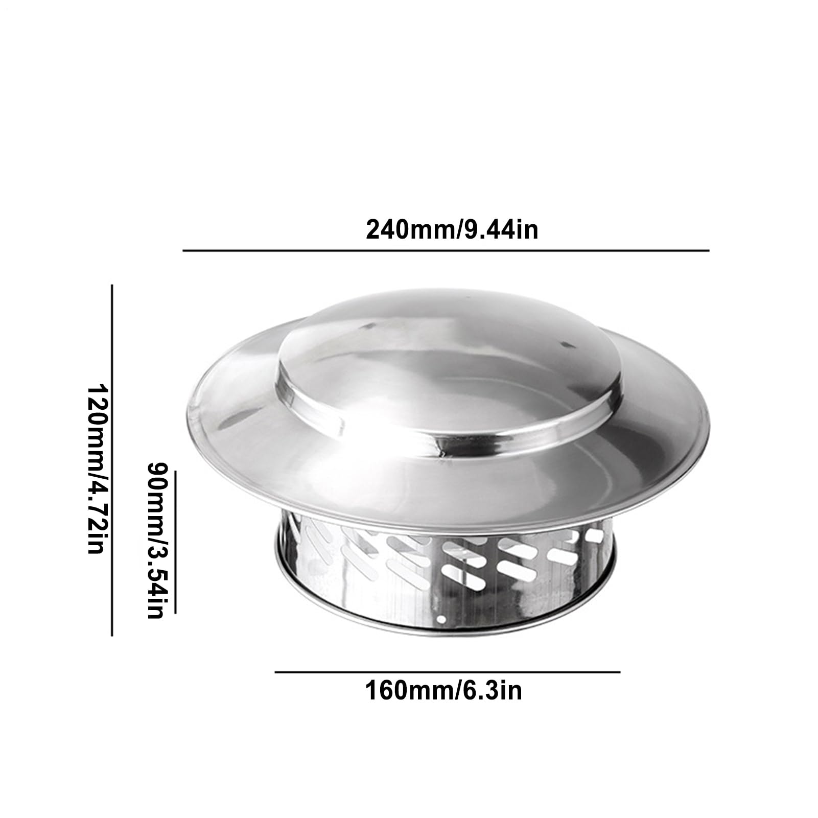 Tapa de Chimenea, Ø 160 mm Sombrero de Conducto de Humo de Acero Inoxidable