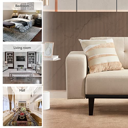 Mid Century Modern Couch, 79" W Oversized Loveseat Sofa, Linen Living Room Couch, Large Sofa With Button Decor, Deep Seated Comfy Sofa With Solid Wood Legs For Bedroom Office, Beige #TOP6