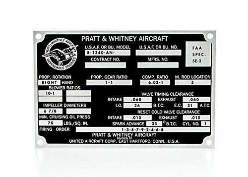 Reproduction Pratt & Whitney R-1340-AN Data Plate
