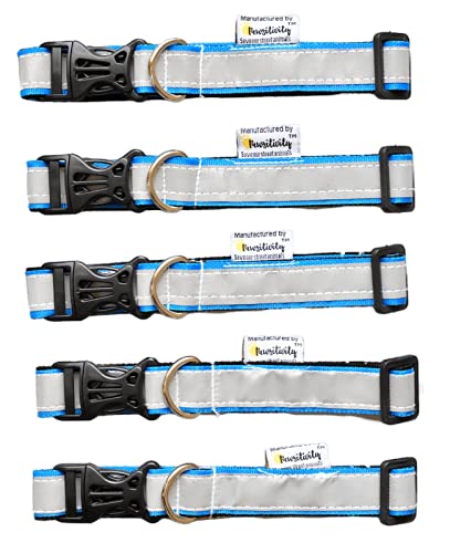 Reflective Dog Collar for Street Dogs | Durable in All Weather, Adjustable, Soft and Easy to Put on Dogs| Pack of 5 pcs | Color - Blue