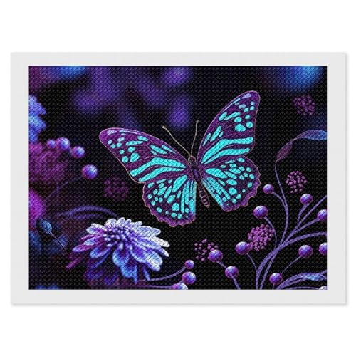 Kit peinture diamant 5D adultes cadeau artisanal papillon violet fleurs