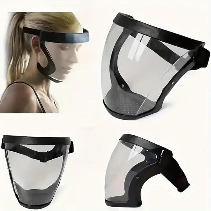 Image of Anti-Fog Full Face Shield Upgraded, Impact & Wind Resistant Cycling Mask with Adjustable Fit, Transparent Protection for Outdoor & Kitchen Use, Heat & Blue Light Blocking