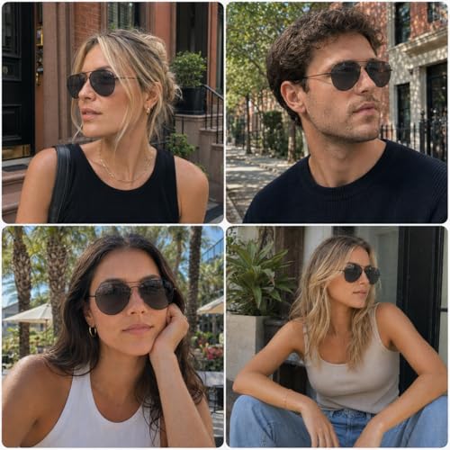Vylenxio Classic Oversized Aviator Sunglasses for Women Men, UV400 Metal Frame, Vintage Retro Style Pilot Shades, VY5803 — view 6