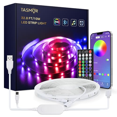 TASMOR Ruban LED USB 10M, Ruban LED RGB Multicolore Contrôlé par APP, Bande LED Auto-adhésif Synchroniser avec Musique, Décoration pour Chambre, Maison, Bar, Fête, Noël