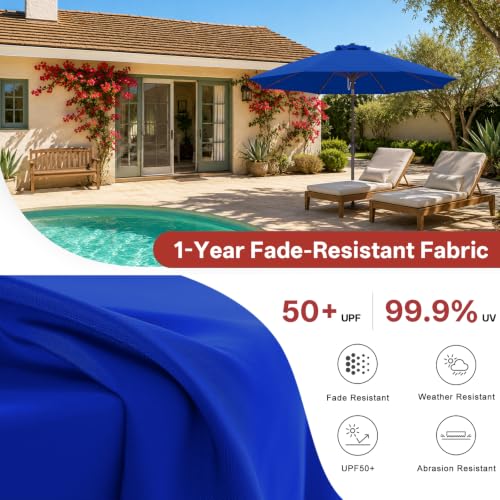 Image of ABCCANOPY 9FT Patio Umbrella Outdoor 8 Ribs Table Umbrella(Blue) | Fade & UV Resistant Fabric,8 Fiberglass Ribs,Smooth Crank System,Wind Resistance,Great for Patio,Backyard,Garden,Deck