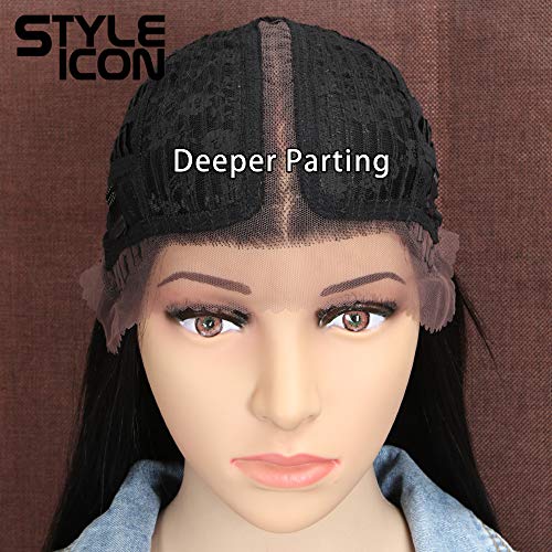 Style Icon 38" Super Long Straight Wigs Lace Front Wigs 6" Deeper Middle Part Wig Black Synthetic Wig (38", 1B) - Image 6