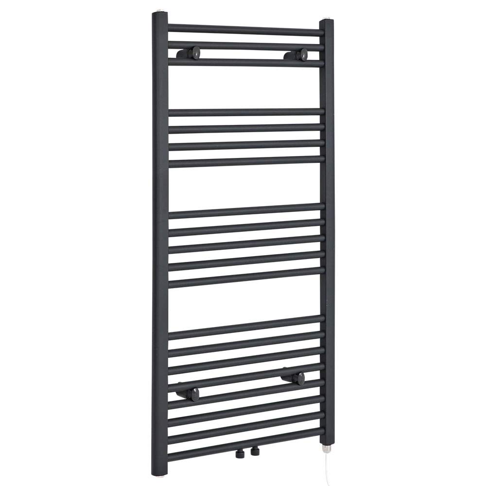 Milano Anthracite Neva 600W Round Bar Electric Heated Towel Rail - 1188Mm X 600Mm