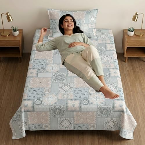 Image of Mafatlal 186 TC Metro Cotton Single Bedsheet | 90 x 60 Inch|Soft, Breathable & Lightweight | with Matching Pillow Cover| Cool Fire