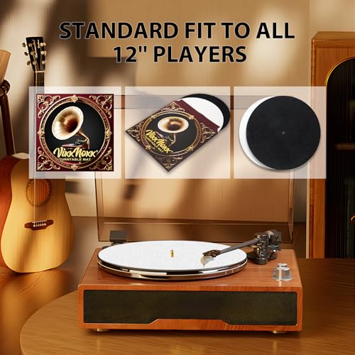 VixxNoxx 2pcs 12 Inch Wool Record Player Felt Mats – Anti-Static Turntable Slipmat, Shock Absorbing and Protective Pad for Phonograph Turntables, Improves Audio Performance