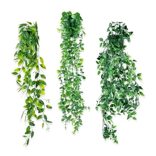 NVIYAM 3 PCS Plantas Artificiales Colgantes con Macetas, Plantas Colgantes Hiedra Verde Artificial, Plantas Artificiales Colgantes Enredadera, para Cocina, Sala de Estar, Balcón, Jardín