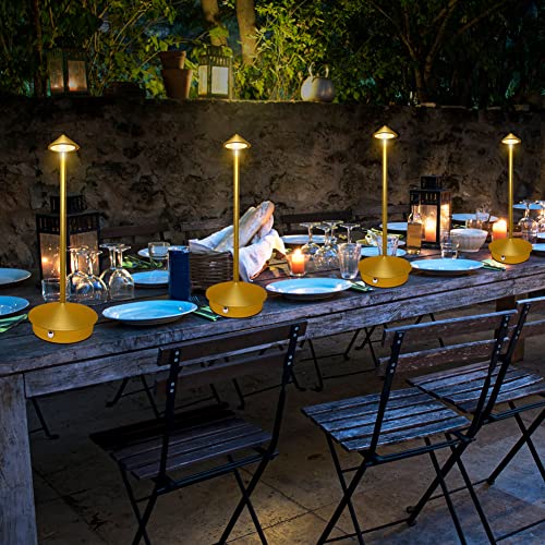 Upgraded Cordless Table Lamp, 3-Level Touch Dimmable Led Desk Lamp, 13.8 Inch Height Portable Rechargeable Table Light, Aluminum Nightstand Lamp For Party Indoor Outdoor (Gold) #TOP7