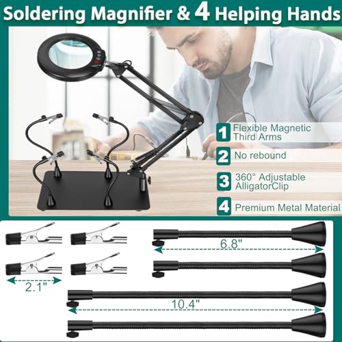 Image of Soldering Station Helping Hands with Magnifying Glass Third Hand Solder Tool