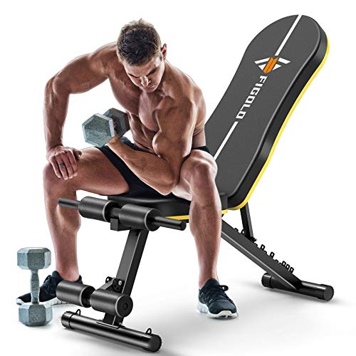 Figolo Workout Bench, Adjustable Weight Bench with Wider Backrest/Seat for Full Body Workout Home Gym Strength Training Press bench with Easy Folding [2021 New Version]