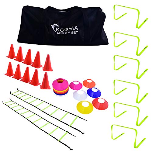 Kosma 58-Piece Football Training Pack | 6 Agility Obstacles 9", 10 Traffic Cones 9", 40 Mini Marker Cones, 2 Agility ladders 4-Meter