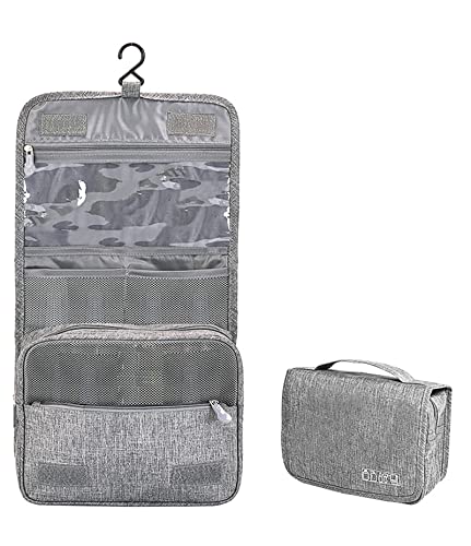 Menoeceus Portable Hanging Travel Toiletry Bag,Light Weight, Large Capacity Shampoo Bag, Water-resistant Makeup Cosmetic Bag, Travel Organizer for Accessories, Full Sized Toiletries Container (Gray)