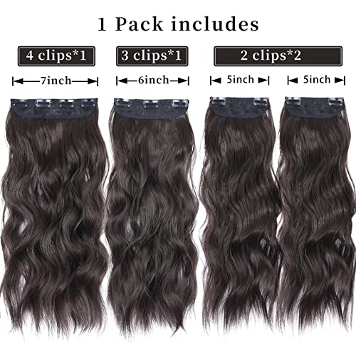 4PCS Brown Hair Extensions Clip in, Curly Synthetic Clip in Hair Extension - Image 2