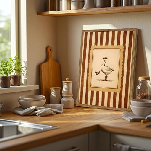 Funny Cowboy Goose Wall Art Silly Western Dancing Goose Wall Decor Painting, Whimsical Cute Stripe Animal Poster Canvas Print Picture for Living Room Bedroom 12x16 inch Wood Framed by XIYHArt - Used condition - Image 4