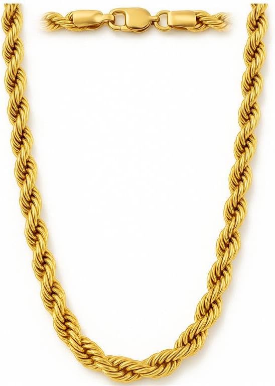 SHOP WGS Real Solid 14K Yellow Gold Rope Chain Necklace for Men & Women Radiant Diamond Cut with Lobster Claw Clasp Heavy 14K Gold Chains Jewelry (3.5MM,5MM,6mm, 7mm, 8mm, 9mm)