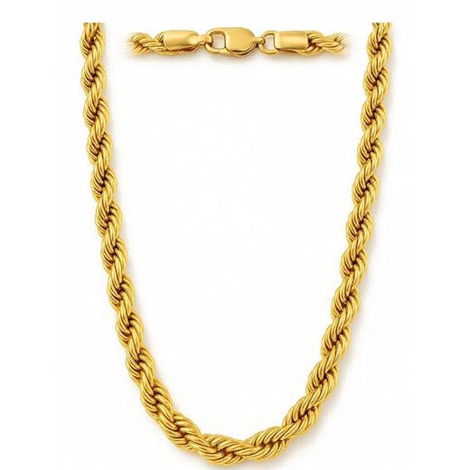 SHOP WGS Italian 14K Solid Yellow Gold Rope Heavy Weight Chain Necklace for Men & Women Diamond Cut with Lobster Claw Clasp Italian 14K Real Gold Jewelry Gifts (22 Inch, 3.5MM)