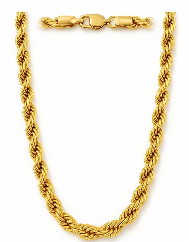Real Solid 14K Yellow Gold Rope Chain Necklace for Men & Women Radiant Diamond Cut with Lobster Claw Clasp Heavy 14K Gold Chains Jewelry (3.5MM,5MM,6mm, 7mm, 8mm, 9mm)