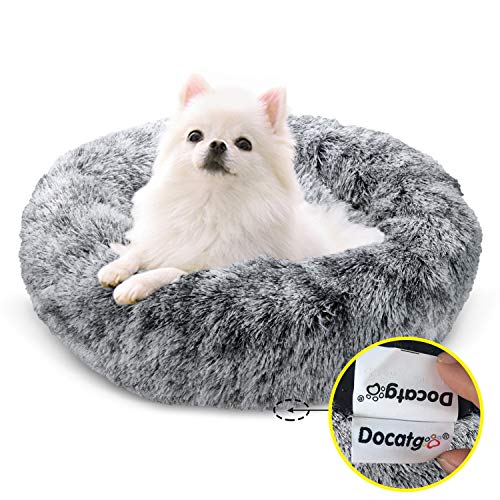 Docatgo - Cama de felpa para gatos y perros pequeños y medianos, abrazaderos, suave cojín redondo, cama para gatos