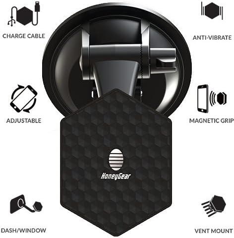 HoneyGear G-Force Pro | Retractable Cable + Magnetic Car Vent, Dash, Universal Phone Stand | Car Phone Holder | Choose Color & Cable Type | White or Black | USB-Type-C, Micro-USB, 8-pin Connector
