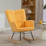 HOMCOM Silla Mecedora Borreguito Respaldo Alto Patas Madera Haya Amarillo