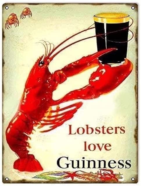 Xiddxu Vintage Lobsters Metal Tin Sign Lobsters Love Guinness Beer, Home Garage Kitchen Bar Club Hotel Restaurant Wall Decor Signs 12x16 inch