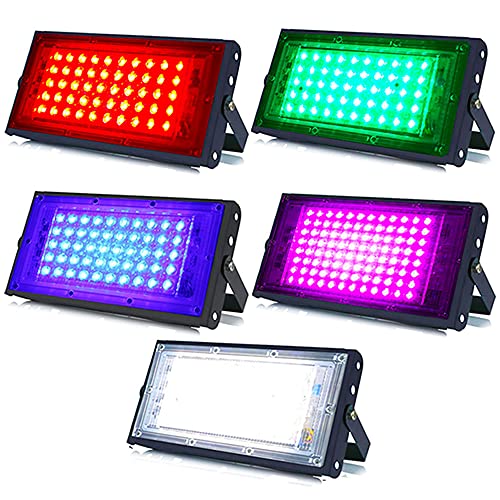 Image of MLD BL2554 50w Led Flood Lights IP66 Waterproof Indoor Outdoor Led Brick Focus Street Light Multi Color Combo Set | Red, Green, Blue, Pink, White| Pack of 5