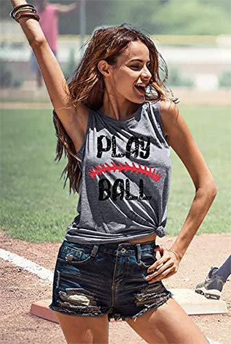 Jinting Play Baseball Tank Tops For Women Letter Printed Baseball Graphic Casual Tank Top Gray #TOP1